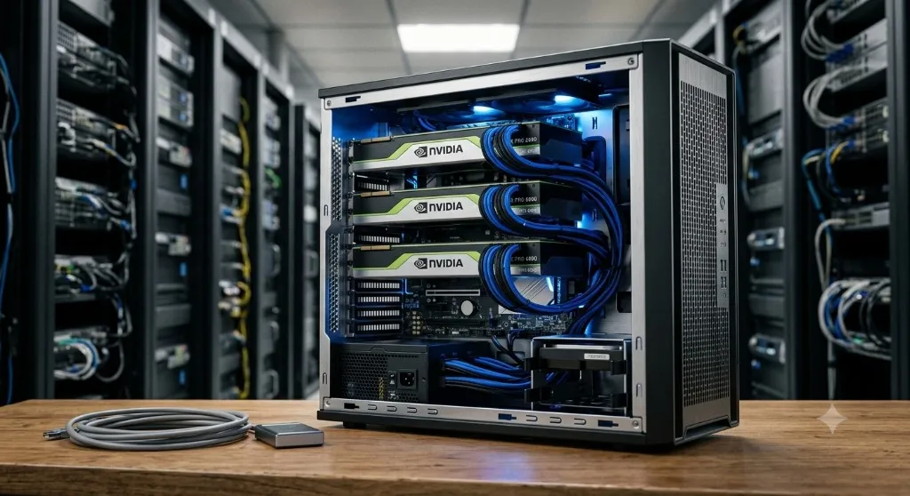 ИИ-станция с несколькими видеокартами NVIDIA в серверной стойке